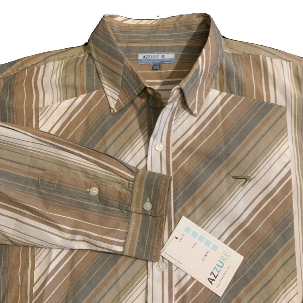 AZZURE Men’s Stripe Button Front Logo Long Sleeve Shirt Size 2X. NOS